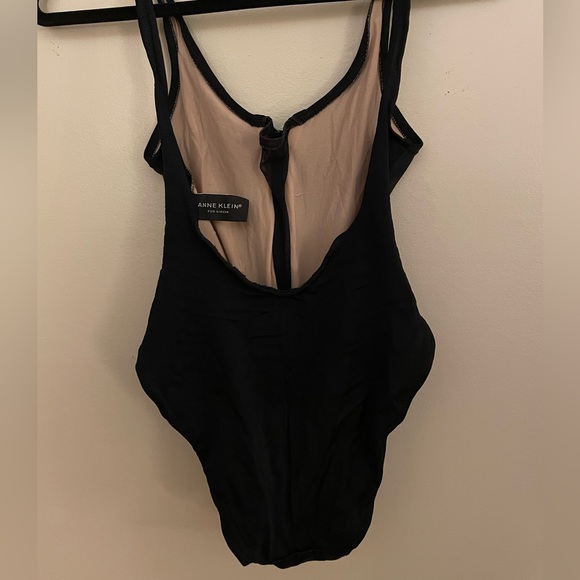 Anne Klein For Sirena Back Rhinestone Zip Front Low Back One Piece Swimsuit - Picture 3 of 5
